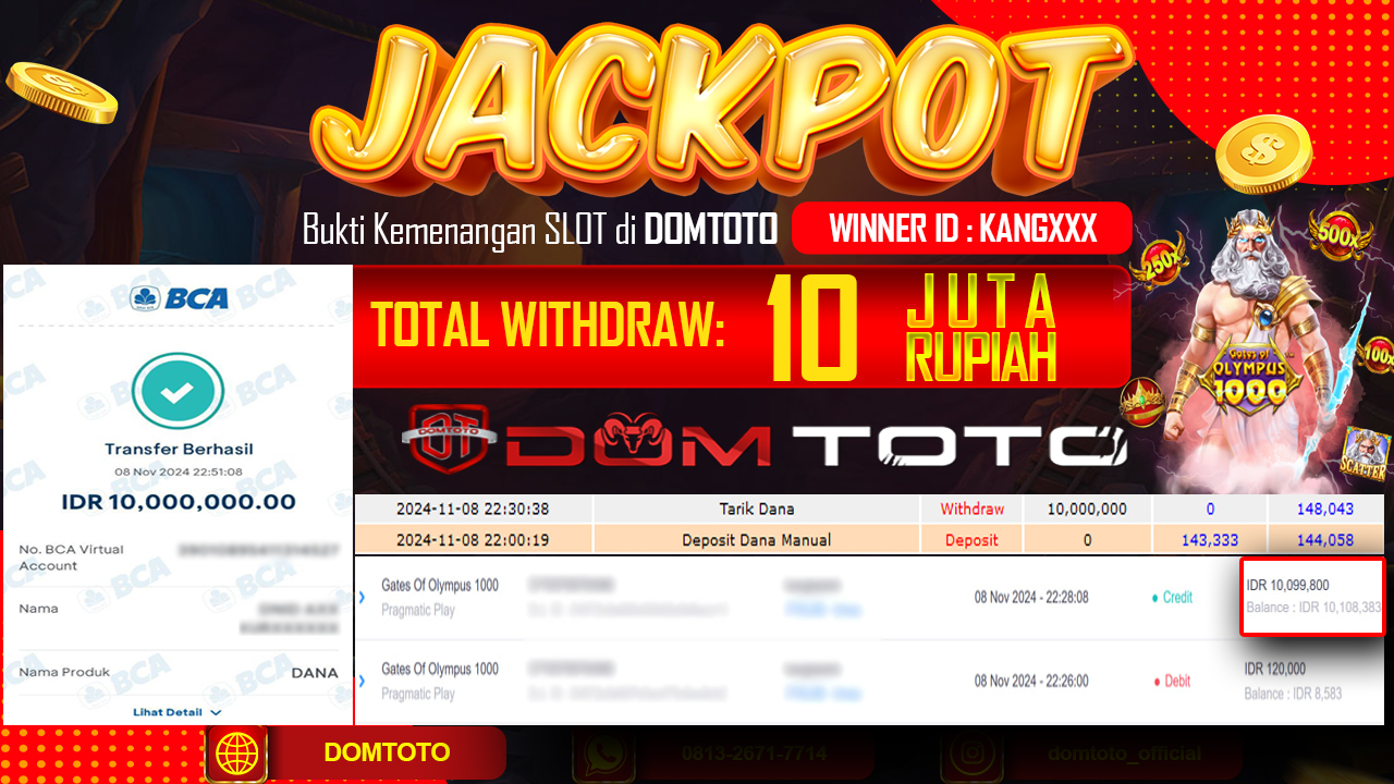 JACKPOT SLOT GATE OF OLYMPUS 1000 08 NOVEMBER 2024